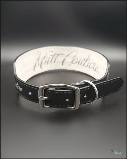 Mutt Couture Silver Studded Leather Dog Collar in Black