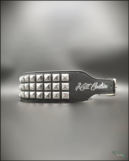 Mutt Couture Silver Studded Leather Dog Collar in Black