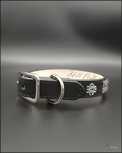Mutt Couture Silver Studded Leather Petite Dog Collar in Black