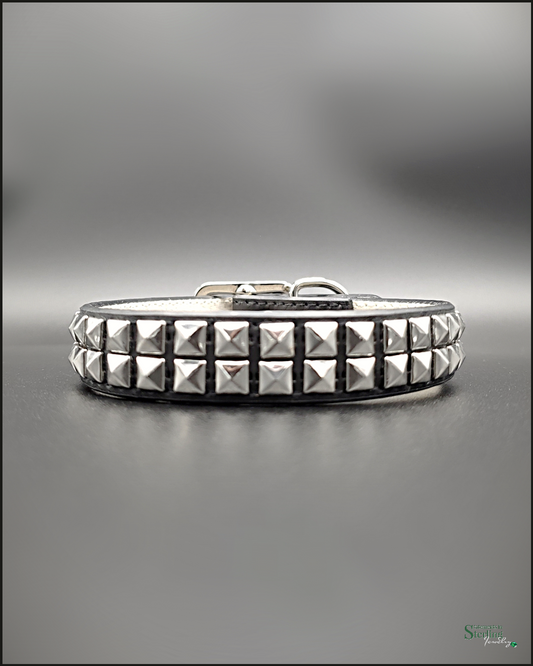 Mutt Couture Silver Studded Leather Petite Dog Collar in Black