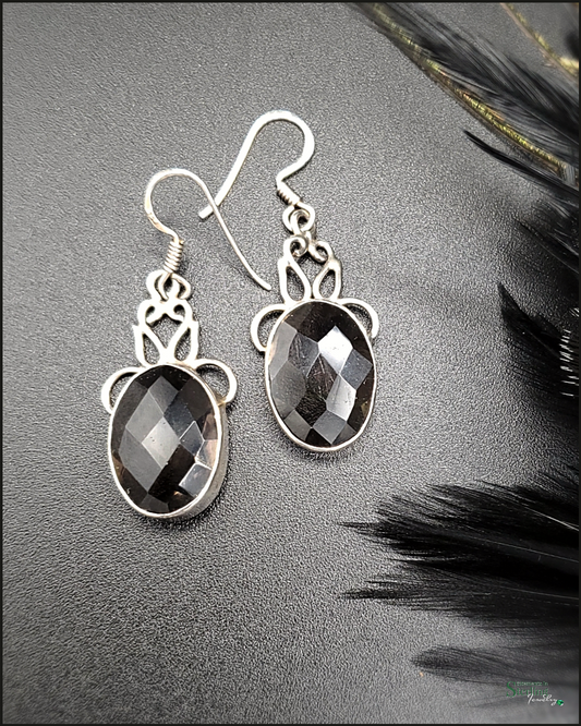 Smoky Quartz and Sterling Silver Filigree Drop Earrings