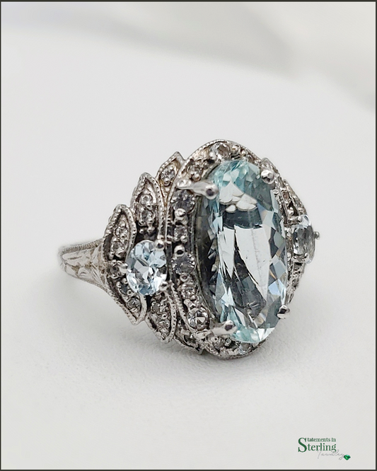 Vintage Aquamarine and Sterling Silver Ring