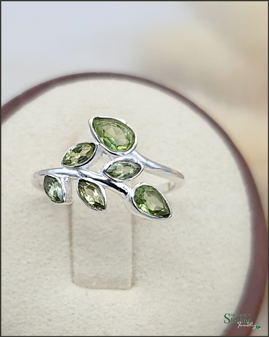 Gemstone and Sterling Silver Leaves Ring in Peridot