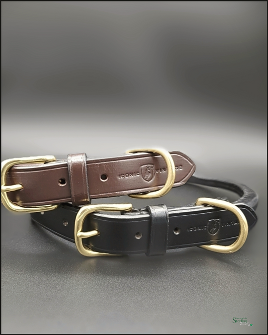 Iconic Vintage IV LUXE Handcrafted Rolled Leather Dog Collar in Dark Havana