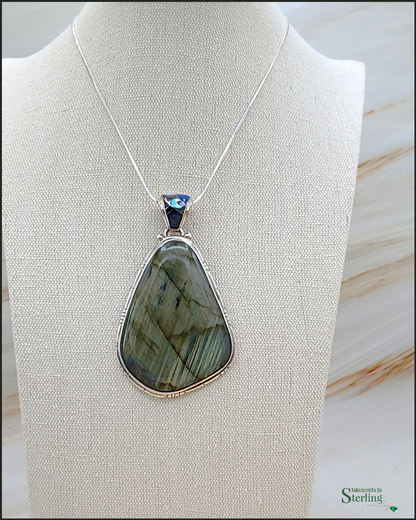 Fire Labradorite and Sterling Silver Southwest Pendant