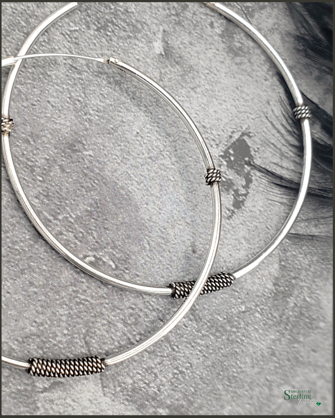 Sterling Silver Sleeper Hoops in Oxidized
