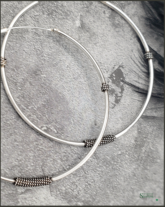 Sterling Silver Sleeper Hoops in Oxidized