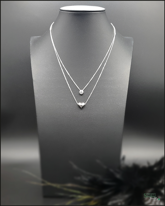 Sterling Silver Hearts and Diamonds Cubic Zirconia Necklace in Rhodium