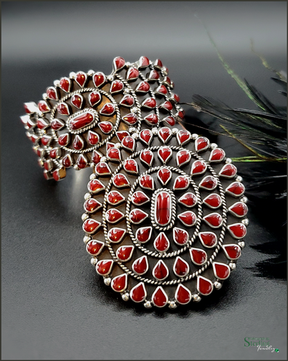 Red Jasper and Sterling Silver Teardrop Cluster Cuff Bracelet