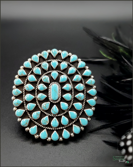 Turquoise and Sterling Silver Teardrop Cluster Ring