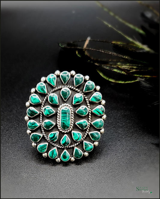 Malachite and Sterling Silver Teardrop Cluster Ring