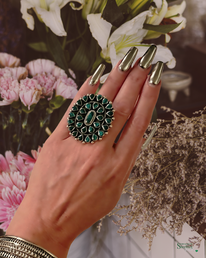 Malachite and Sterling Silver Teardrop Cluster Ring