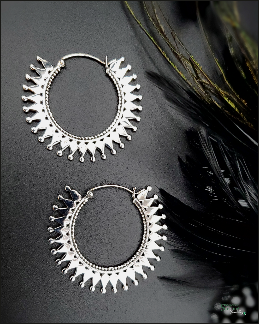 Sterling Silver Spiked Statement Hoop Earrings
