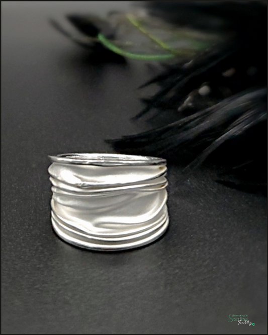 Sterling Silver Crinkle Petite Ring In Matte