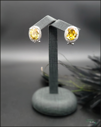Vintage Sterling Silver and Canary Cubic Zirconia Earrings