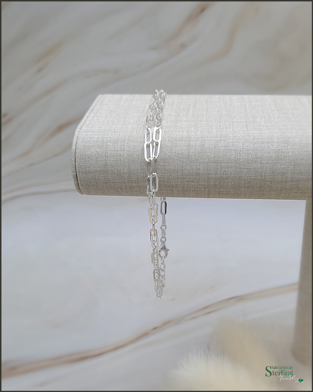 Sterling Silver Paperclip Link Double Layer Anklet