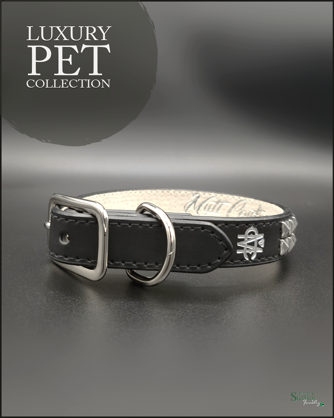 Mutt Couture Silver Studded Leather Petite Dog Collar in Black