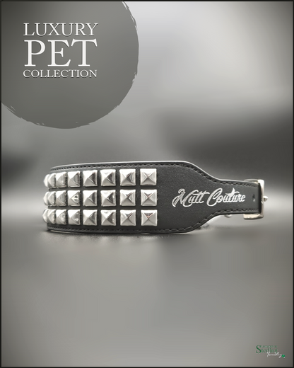 Mutt Couture Silver Studded Leather Dog Collar in Black