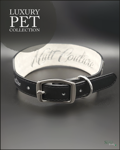 Mutt Couture Silver Studded Leather Dog Collar in Black