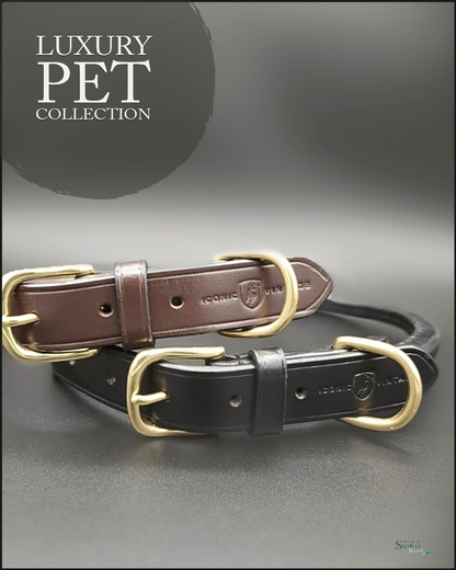 Iconic Vintage IV LUXE Handcrafted Rolled Leather Dog Collar in Dark Havana