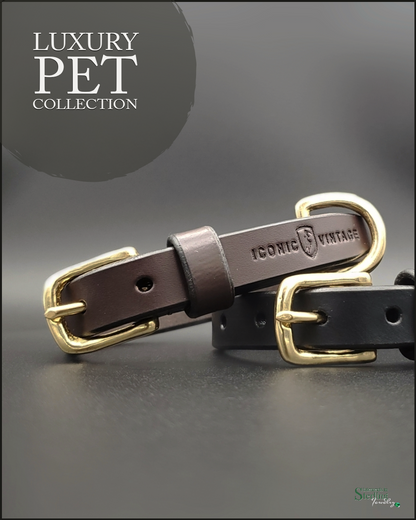 Iconic Vintage IV LUXE Handcrafted Petite Leather Dog Collar in Dark Havana