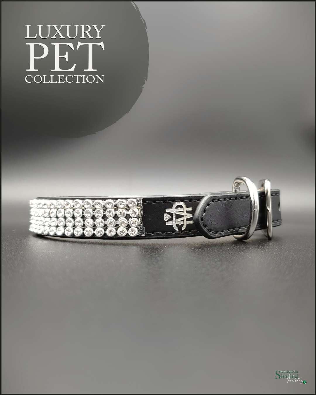 Mutt Couture Rhinestone and Leather Petite Glam Dog Collar in Black