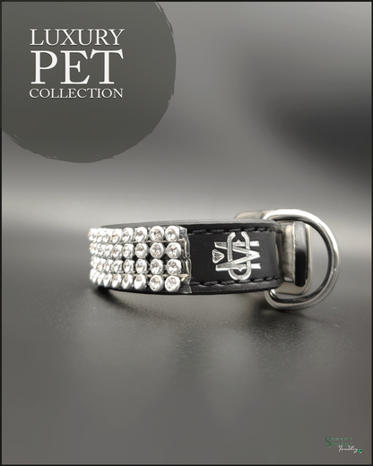 Mutt Couture Rhinestone and Leather Petite Glam Dog Collar in Black