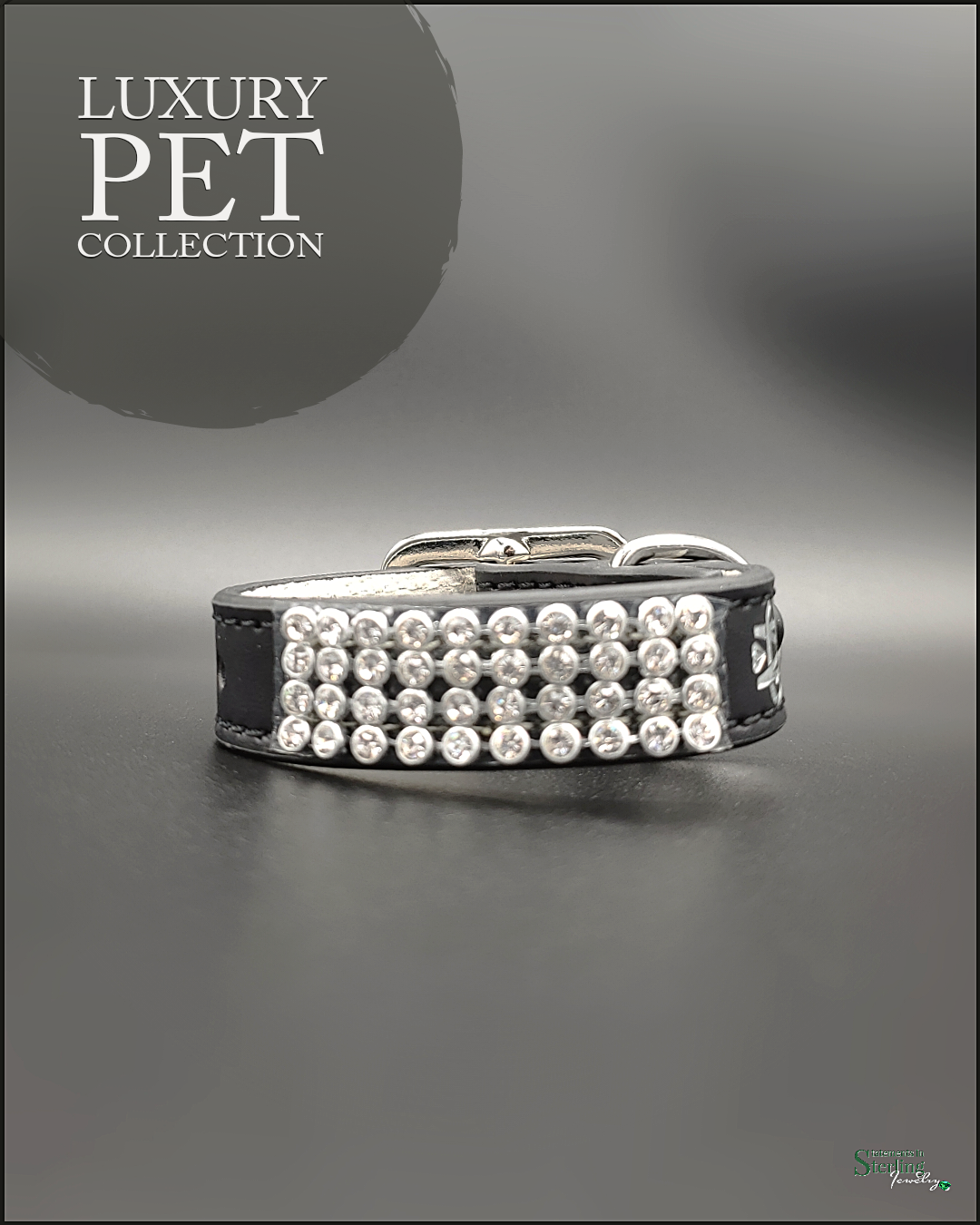 Mutt Couture Rhinestone and Leather Petite Glam Dog Collar in Black