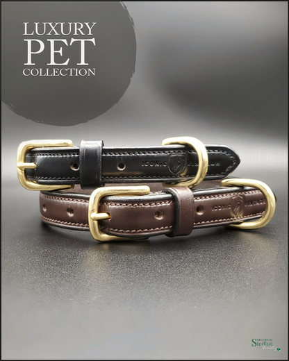 Iconic Vintage IV LUXE Raised Leather Dog Collar in Dark Havana