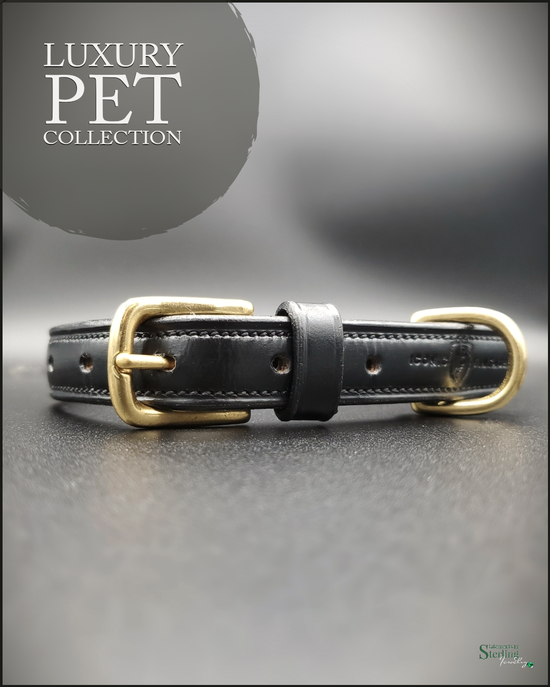 Iconic Vintage IV LUXE Raised Leather Dog Collar in Black