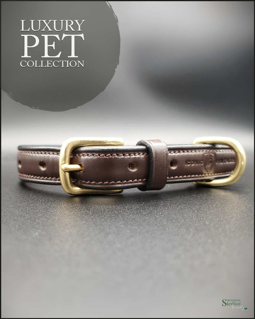 Iconic Vintage IV LUXE Raised Leather Dog Collar in Dark Havana