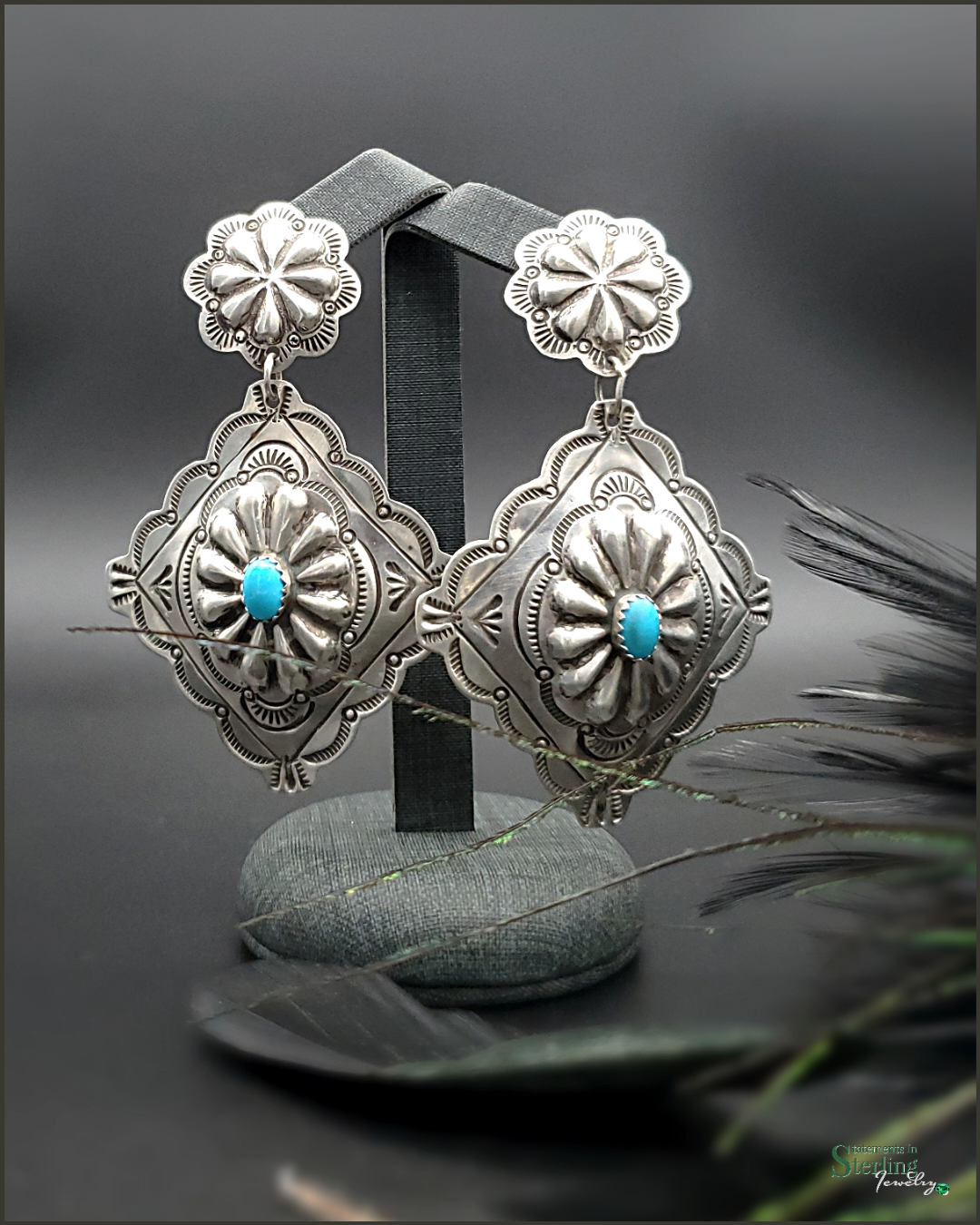 Sleeping Beauty Turquoise and Sterling Silver Concho Earrings by Genevieve Blackgoat