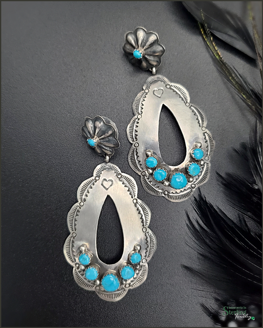 Navajo Kingman Turquoise and Sterling Silver Concho Earrings by Rita Lee