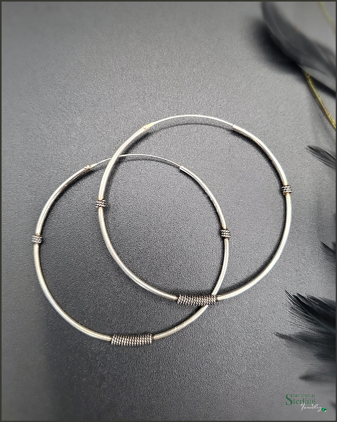 Sterling Silver Sleeper Hoops in Oxidized