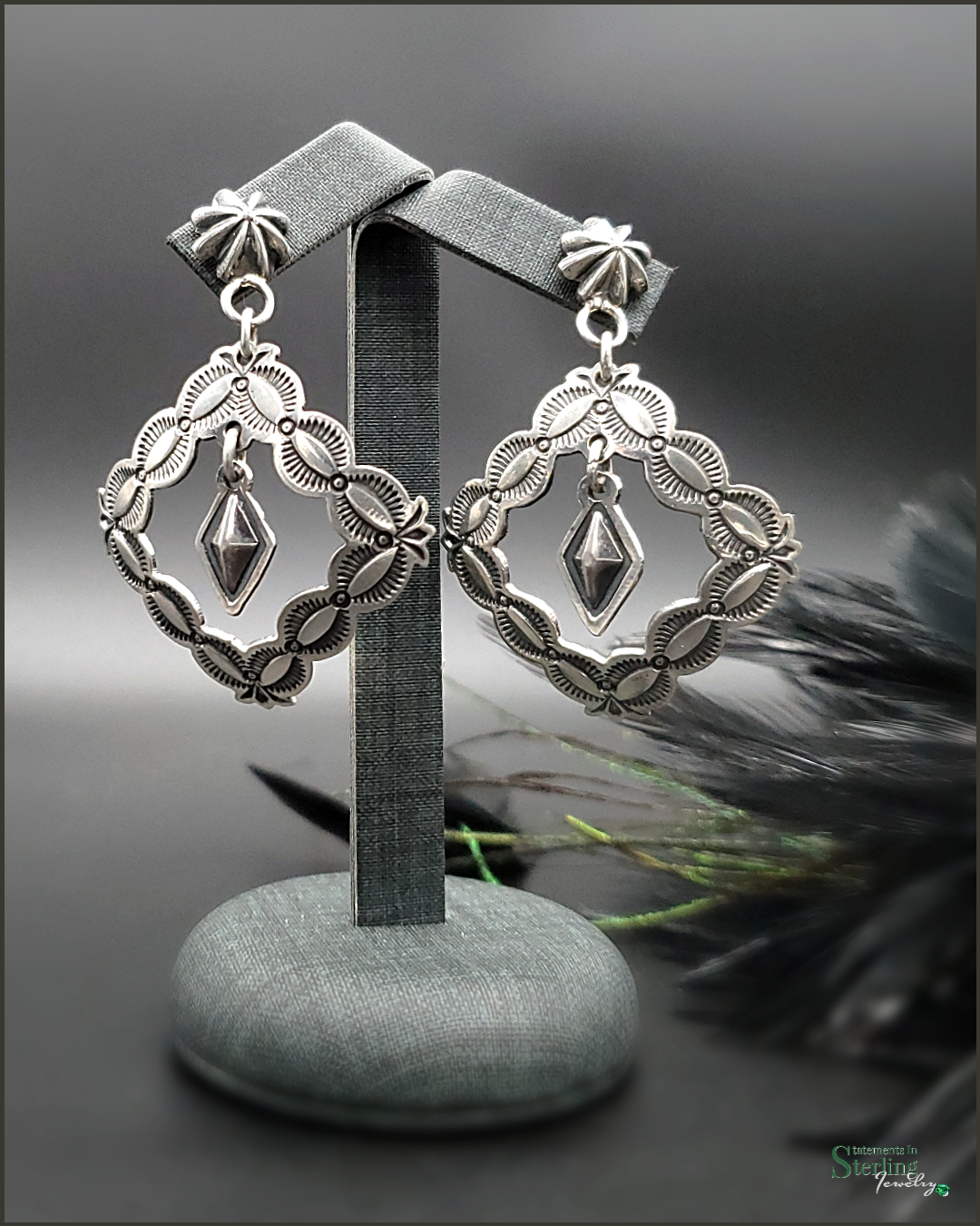 Diamond Star Sterling Silver Navajo Earrings by Delayne Reeves