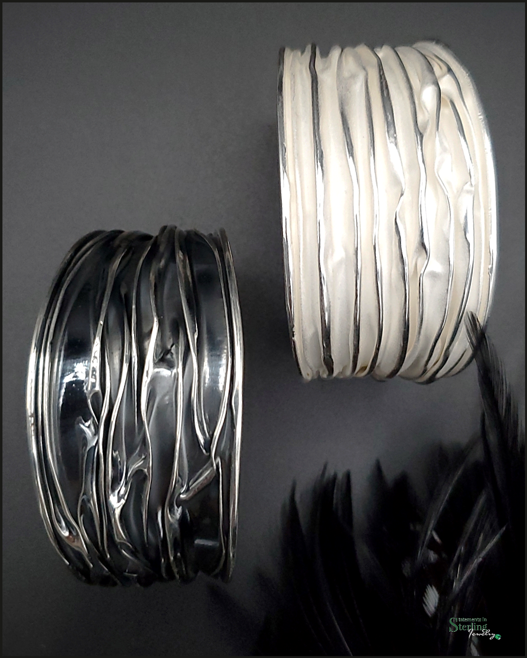 Sterling Silver Crinkle Bold Cuff Bracelet in Oxidized