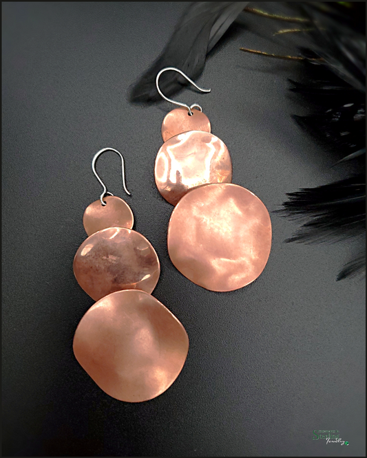 Copper Circle Drop Earrings in Brushed