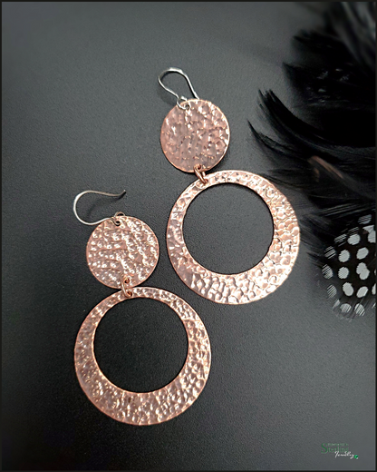 Copper Circle Drop Earrings in Hammered