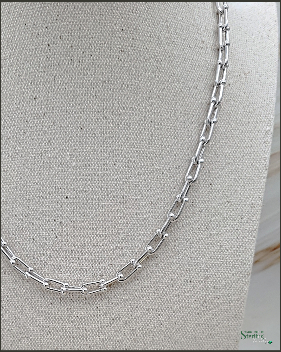 Solid Sterling Silver U Link Hardware Necklace in Rhodium