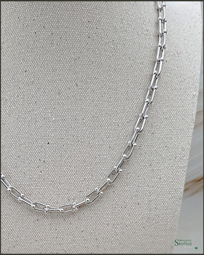 Solid Sterling Silver U Link Hardware Necklace in Rhodium