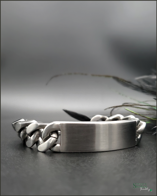 Stainless Steel Curb Link ID Bracelet in Brushed