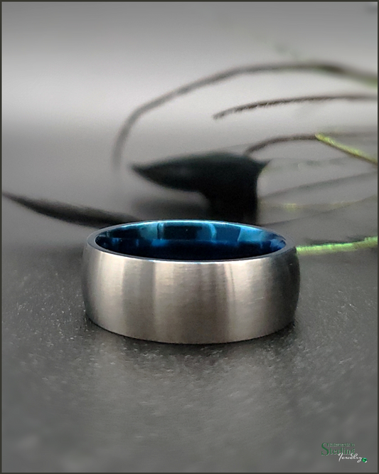 Titanium Ring Band in Brushed Silver/Blue