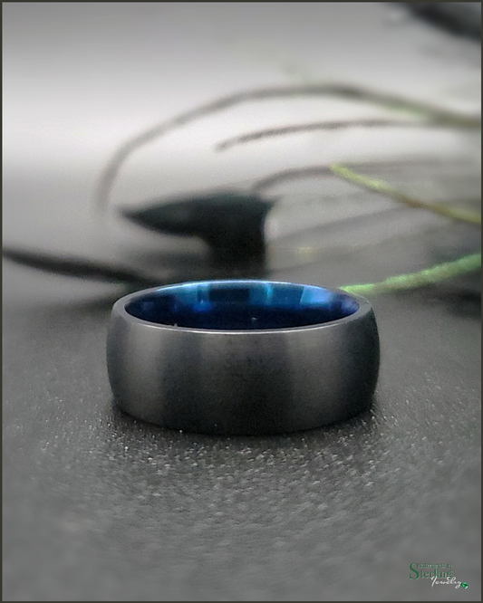 Titanium Ring Band in Brushed Black with Blue