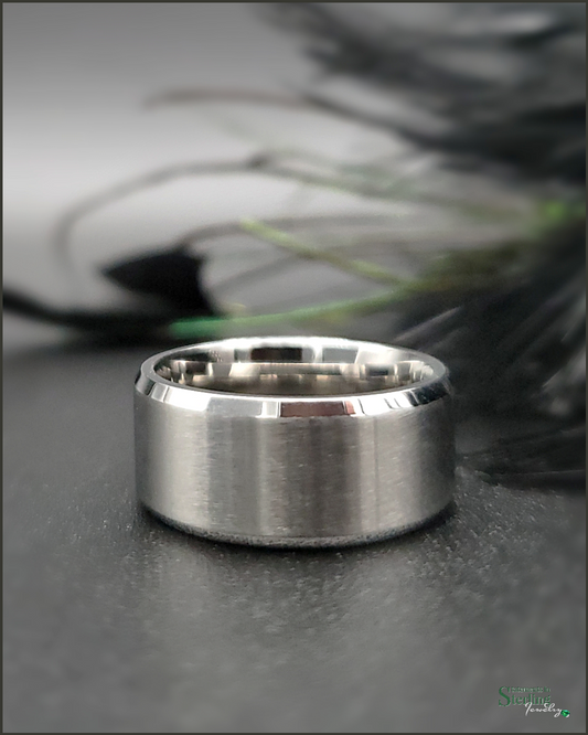 Stainless Steel Wide Ring Band in Brushed and Polished