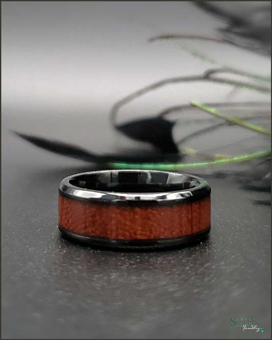 Bubinga Wood Inlay Ring Band in Black Titanium