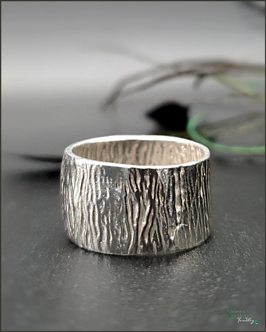 Sterling Silver Bark Pattern Cigar Band Ring