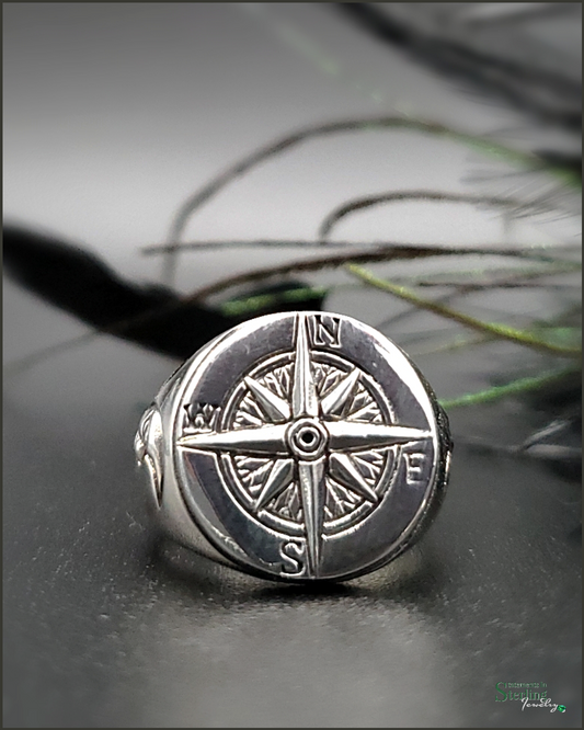 Compass Ring in Polished Sterling Silver