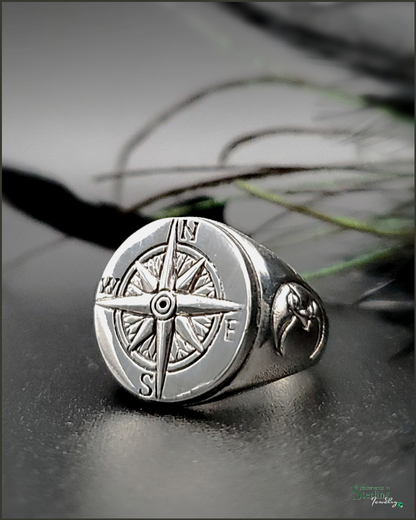 Compass Ring in Polished Sterling Silver