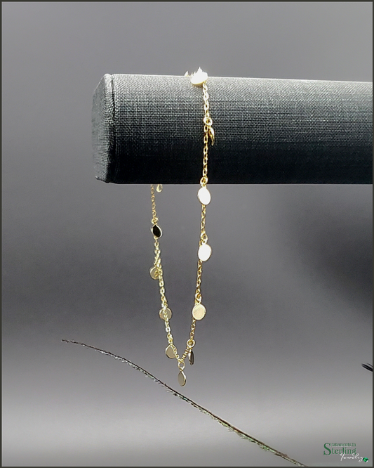 Italian Sterling Silver Disc Station Anklet in Gold