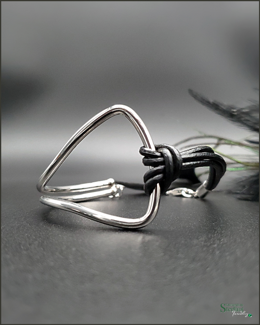 Sterling Silver and Italian Leather Abstract Bracelet in Black